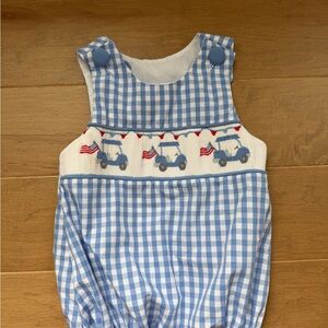 Blue Gingham Baby Bubble with Smocking